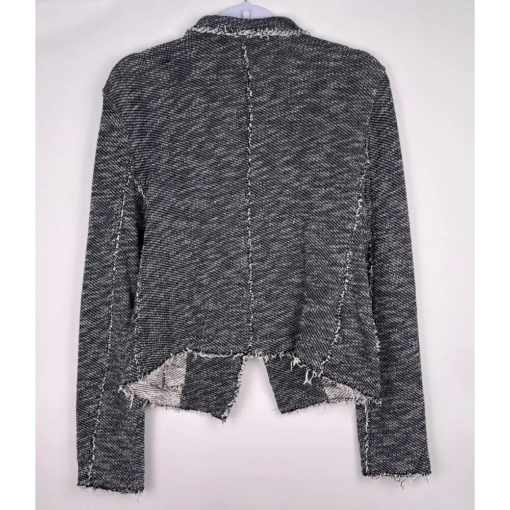 Eileen Fisher Black White Textured Fringe Tweed Blazer Cardigan Size S Petite - Picture 5 of 10